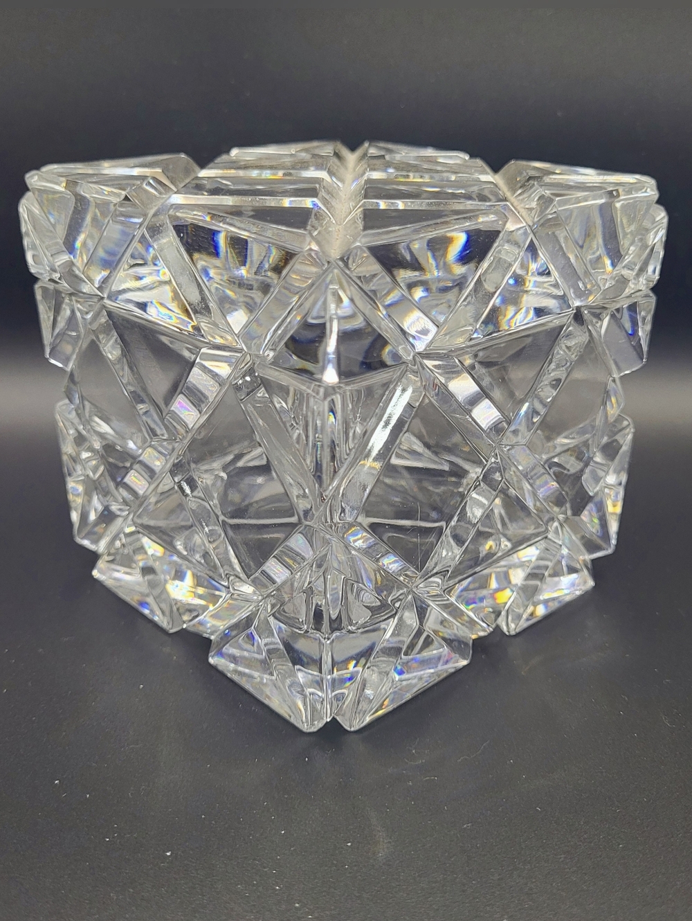 Vintage Mikasa Cut Crystal Square Lidded Box 4” Cube Diamond Cut Heavy Slovenian